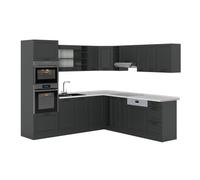 Vicco Cuisine en Angle R-Line Anthracite Campagne/Anthracite 247x237 cm | 14 Modules · Pieds réglables en hauteur · Plan de travail in açades en MDF · Avec armoire four/micro-ondes