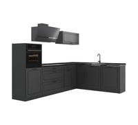 Vicco Cuisine en Angle R-Line, Anthracite Campagne/Anthracite 287 x cm | 12 Modules · Pieds réglables en hauteur · Sans plan de travail · Façades en MDF · Avec armoire pour réfrigérateur