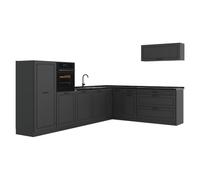 Vicco Cuisine en Angle R-Line, Anthracite Campagne/Anthracite 327 x cm | 8 Modules · Pieds réglables en hauteur · Plan de travail in açades en MDF · Avec armoire pour four