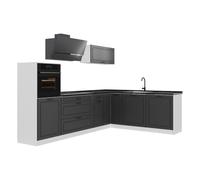 Vicco Cuisine en Angle R-Line, Anthracite Campagne/Blanc 287 x cm | 12 Modules · Pieds réglables en hauteur · Sans plan de travail · Façades en MDF · Avec armoire pour réfrigérateur