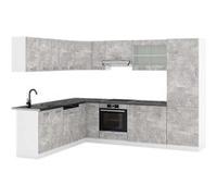 Vicco cuisine en angle R-Line, 227 x 287 cm , PT Anthracite, Béton/blanc