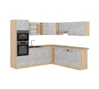 Vicco Cuisine en Angle R-Line, Béton/Chêne de Force doré, 247 x 237 cm, PT Chêne, pour Une Configuration personnalisée et Une Extension avec des modules supplémentaires