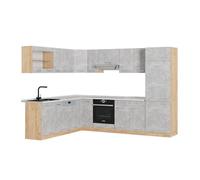 Vicco Cuisine en angle "R-Line", Béton/force d'or Chêne, 227x287cm , PT Marbre