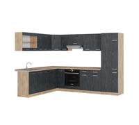 Vicco Cuisine en Angle R-Line, Béton Noir/chêne doré, 287x46cm sans PT