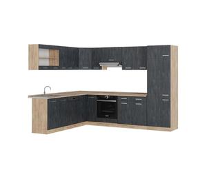 Vicco Cuisine en Angle R-Line, Béton Noir/chêne doré, 287x46cm sans PT, pour Une Planification Flexible de la Cuisine et Une Disposition individuelle des modules