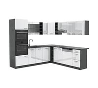 Vicco Cuisine en Angle R-Line, Blanc Haute Brillance, 247x46cm sans PT, pour Une Planification de Cuisine Flexible et Une Extension modulaire