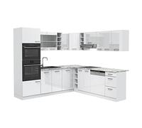 Vicco Cuisine en Angle R-Line, Blanc Haute Brillance, 247x60cm, PT Marbre, pour Une Disposition Flexible et Une Extension modulaire