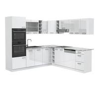 Cuisine en angle R-Line, 237 x 60 cm , PT Marbre, blanc brillant/blanc, Vicco
