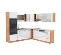 Vicco Cuisine en Angle R-Line, Blanc Brillant/Chêne doré, 247 x 237 cm
