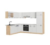 Vicco Cuisine en angle R-Line, Blanc campagnard/Chêne doré, 227x287cm , PT Marbre Blanc campagnard/Chêne doré