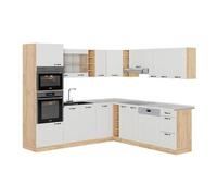 Vicco Cuisine en angle R-Line, Blanc campagnard/Chêne doré, 237x247cm , PT Marbre Blanc campagnard/Chêne doré G
