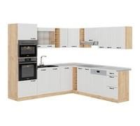 Vicco Cuisine en angle R-Line, 237x247cm , PT Marbre, Blanc campagnard/Chêne doré