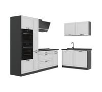 Vicco Cuisine en Angle R-Line, Blanc Campagne/Anthracite 230 x 120 cm | 8 Modules · Pieds réglables en hauteur · Plan de travail in açades en MDF · Avec armoire four/micro-ondes