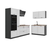 Vicco Cuisine en Angle R-Line, Blanc Campagne/Anthracite 230 x 120 cm | 8 Modules · Pieds réglables en hauteur · Plan de travail in açades en MDF · Avec armoire four/micro-ondes