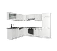 Cuisine en angle R-Line, 227 x 287 cm sans plan de travail, Blanc campagne/blanc, Vicco