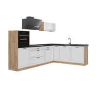 Vicco Cuisine en Angle R-Line, Blanc Campagne/Chêne doré 287 x cm | 12 Modules · Pieds réglables en hauteur · Sans plan de travail · Façades en MDF · Avec armoire pour réfrigérateur