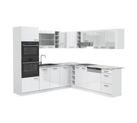 Vicco Cuisine en Angle R-Line, Blanc Haute Brillance/Blanc, 247 x 237 cm