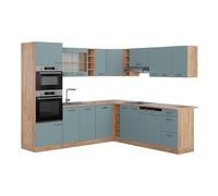 Vicco Cuisine en Angle R-Line, Bleu-Gris/Chêne de Force doré, 237 x 247 cm sans Plan de Travail