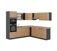 Vicco Cuisine en Angle R-Line, Chêne Artisan/Anthracite, 247 x 237 cm