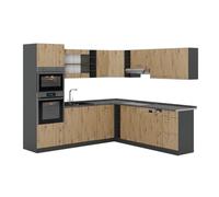 Vicco Cuisine en Angle R-Line, Chêne Artisan/Anthracite, 247 x 237 cm
