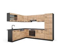 Vicco Cuisine en Angle R-Line, Chêne doré/Anthracite, 287 x 227 cm