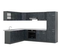 Vicco cuisine en angle R-Line, 227 x 287 cm PT Marbre, Noir Béton/Anthracite