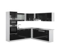 Vicco Cuisine en Angle R-Line, Noir Haute Brillance, 247x60cm, PT Marbre, pour Une Disposition Flexible et Une Extension modulaire