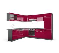 Vicco Cuisine en Angle R-Line, Rouge Brillant/Anthracite, 287x46cm sans PT, pour Une Extension individuelle avec des modules complémentaires compatibles