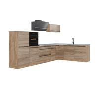 Vicco Cuisine en angle "R-Line", Sonoma/Chêne doré 347 x cm | 8 Modules · Pieds réglables en hauteur · Plan de travail in açades robustes · Avec armoire pour four