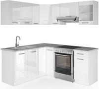 Vicco Cuisine en Angle Rick, Blanc/Blanc Brillant, 187x167cm, PT Marbre