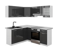 Vicco Cuisine en Angle Rick, Anthracite Brillant/Blanc, 187 x 167 cm