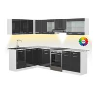 Vicco Cuisine en Angle Rick, Anthracite Haute Brillance, 167x60cm, PT Marbre avec Bande LED