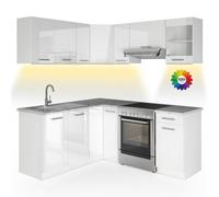 Vicco Cuisine en Angle Rick, Blanc, 167x60cm, PT Marbre avec Bande LED