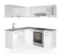 Vicco Cuisine en Angle Rick, Blanc Brillant/Blanc, 190x60cm, PT Marbre, avec des éléments modulaires Extensibles pour Une Planification de Cuisine Flexible