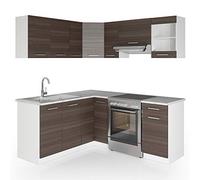 Vicco Cuisine en Angle Rick, Blanc/Gris Noble, 187x167cm, PT Marbre
