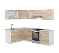 Vicco Cuisine en Angle Rick, Blanc/Sonoma, 247x167cm, PT Marbre