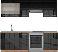 Vicco cuisine Fame-Line, 240 cm sans plan de travail, Anthracite brillant/Chêne doré