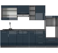 Vicco cuisine Fame-Line, 280 cm sans plan de travail, Bleu foncé brillant/Anthracite