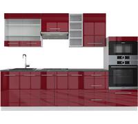 Vicco cuisine Fame-Line, 280 cm sans plan de travail, Bordeaux haute brillance/blanc/Blanc