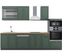 Vicco cuisine Fame-Line, 300 cm avec armoire haute, PT Chêne, Vert et or campagne/anthracite