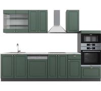 Cuisine Fame-Line, 300 cm avec armoire haute, PT Marbre, Vert et or campagne/anthracite, Vicco