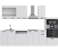 Vicco cuisine Fame-Line, 300 cm avec armoire haute, sans plan de travail, Blanc campagne/blanc