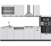 Vicco cuisine Fame-Line, 300 cm avec armoire haute, sans plan de travail, Blanc cottage/anthracite