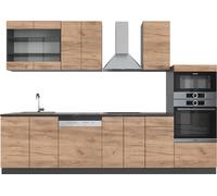 Vicco Cuisine Fame-Line, Chêne doré/Anthracite, 300 cm avec Armoire Haute, sans Plan de Travail