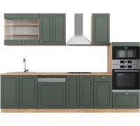 Vicco cuisine Fame-Line, 300 cm avec armoire haute, sans plan de travail, Chêne vert et or/chêne doré
