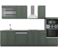 Vicco cuisine Fame-Line, 300 cm avec armoire haute, sans plan de travail, Vert et or campagne/anthracite