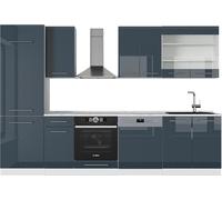 Vicco cuisine Fame-Line, 300 cm sans plan de travail, bleu foncé brillant/blanc