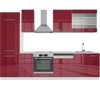 Vicco cuisine Fame-Line, 300 cm sans plan de travail, Bordeaux haute brillance/blanc