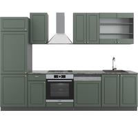 Vicco cuisine Fame-Line, 300 cm sans plan de travail, Vert et or campagne/anthracite