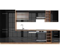 Vicco cuisine Fame-Line, 355 cm sans plan de travail, Anthracite brillant/Chêne doré
